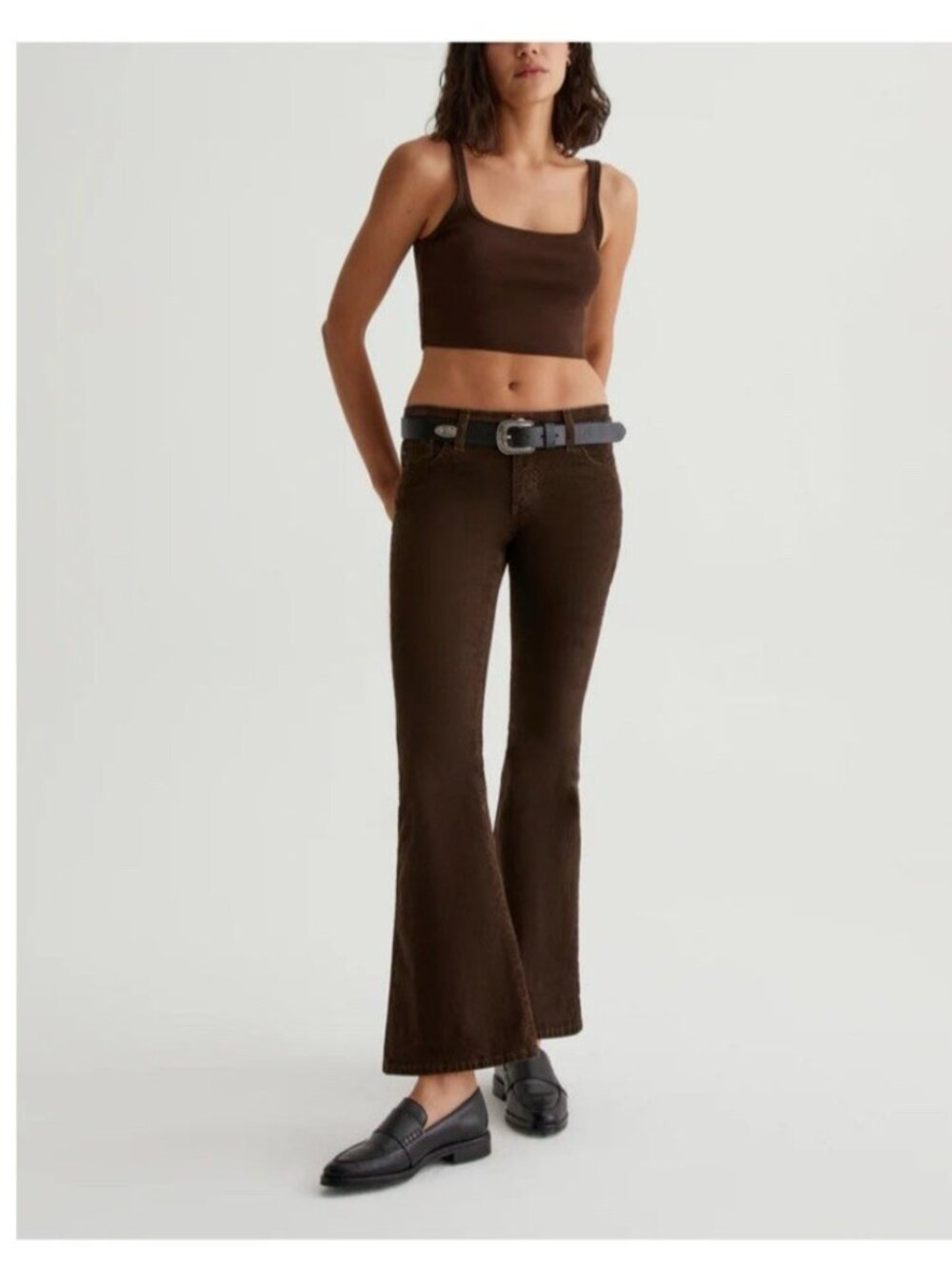 AG Jeans Angeline Mid Rise Flare Corduroy Pants Brown Bitter Chocolate NWT